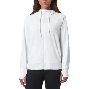 Mondetta Women's Wicking Lightweight Full Zip Hoodie Jacket with (White, Medium)